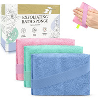 Mig4U Exfoliating Body Scrubber Sponge Exfoliate Dead Skin Bath Sponge For Shower, Luxury Foaming Skin Scrubber For Women Men, 3 Pack Macaroon