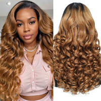 1B/30 Lace Front Wigs Human Hair Highlight Ombre 5X5 Pre Cut Lace Front Wigs Human Hair Dark Root To Brown 5X5 Hd Lace Closure Wigs Glueless Bouncy Body Wave Lace Frontal Wigs 180 Density 28 Inch