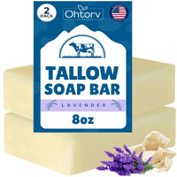 Beef Tallow Soap Bar - All Natural Grass Fed Tallow Soap Lavender - Moisturizing Face & Body Wash Great For Eczema, Dry, Itchy, Sensitive Skin - Handcrafted Bath Soap For Adults, Kids, Made In Usa