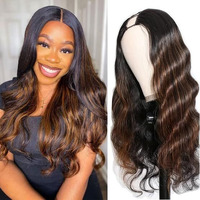 Draconenee V Part Wigs Human Hair Body Wave 1B/30 Highlight Ombre Wigs For Black Women Wear And Go Glueless Human Hair Wig Upgrade U Part Wig No Sew In No Glue Beginner Friendly 180% Density 14 Inch