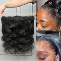 13X4 Hd Lace Frontal Skinlike Real Hd Body Wave Bleached Single Knots Ultra-Thin Closure Virgin Human Hair 0.1 Mm Pre Plucked Hairline Natural Black 16 Inch