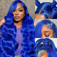 Dorashion 34 Inch Blue 13X4 Lace Front Wigs Human Hair Glueless Dark Blue Colored Body Wave Lace Front Wigs With Baby Hair Pre Plucked 180 Density Hd Transparent Lace Frontal Wigs For Women