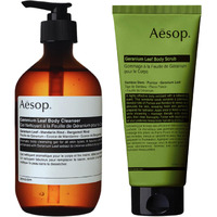 Aesop Geranium Leaf Body Cleanser + Scrub | 16.9 Oz + 6.2 Oz
