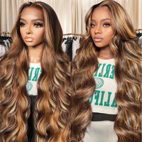 Sftnmeh 30 Inch Highlight Ombre 13X6 Lace Front Wig Human Hair 210 Density Body Wave Honey Blonde Glueless Hd Transparent Lace Frontal Wigs For Women 4/27 Colored