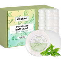 Raqeho 52 Mini Bar Soap Bulk - Travel Soap Individually Wrapped Body Bath Gentle Soap Bars Men Women Travel Size Toiletries For Homeless Hotel Essentials For Guest Bathroom Airbnb(Green Tea)