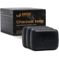 Amvital Natural Charcoal Soap Bar Set - 3-Pack Plant-Based Face & Body Soap For Daily Use - Deep-Cleansing Bar Soap For All Skin Types - Vegan Gift Set For Men & Women