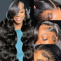 32 Inch 13X6 Lace Front Wigs Human Hair 200% Density Real Human Hair Wig Body Wave Hd Lace Frontal Wigs Pre Plucked Transparent Lace Natural Black For Women