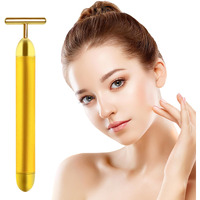 Aubric Face Massager Electric Beauty Bar 24K Golden Facial Massage Tool, T-Shape Electric Vibrating Wand Face Neck Skin Firming Lifting Tighting Wrinkles Reducing Body Treatment Anti Aging Device