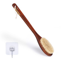 Wooden Bath Brush With Gentle Bristles Long Handle For Shower Back Scrubber Body Exfoliator (Gental Boar Bristle)