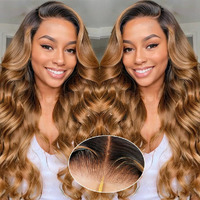 1B/30 Lace Front Wigs Human Hair Highlight Ombre 5X5 Pre Cut Lace Front Wigs Human Hair Dark Root To Brown 5X5 Hd Lace Closure Wigs Glueless Bouncy Body Wave Lace Frontal Wigs 180 Density 26 Inch