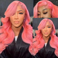 Xiapay Pink Lace Front Wig Human Hair 13X4 Hd Lace Front Wigs Human Hair Pre Plucked Body Wave Pink Human Hair Wig 200% Density Colored Frontal Wigs Human Hair 20 Inch