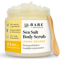 Bare Botanics Lemon Orange Body Scrub 24Oz | Made In Madison, Wi | All Natural Sea Salt Exfoliator W/ Skin Loving Moisturizers | Vegan & Cruelty Free | Gift Ready Packaging W/ A Cute Wooden Spoon