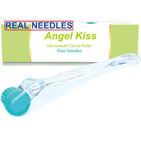 Derma Roller Real Needles - Angel Kiss 0.30Mm Microneedling Roller With Case - 192 Stainless Steel Micro Needling Dermal Kit For Face, Scalp, Body - At Home Microdermabrasion Roller For Women Men