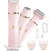Bikini Trimmer For Women - 3-In-1 Painless Electric Razor Shaver,Ipx7 Waterproof&Easy Cleaning For Pubic Hair,Face,Body With Ceramic Blades,Usb Rechargeable,Wet&Dry Use(Peach)