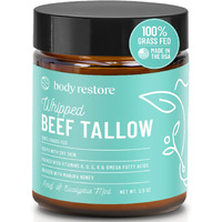 Body Restore Grass Fed Whipped Beef Tallow For Skin, Face, Body, Dry Skin - With Manuka Honey, Jojoba Oil, Birthday Gifts For Women, Men, Travel Essentials, Self Care - Eucalyptus