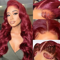 Eddfine 99J Burgundy Lace Front Wigs Human Hair 250% Density Body Wave 5X5 Hd Lace Closure Wigs Wine Red Glueless Wigs Human Hair Pre Plucked Pre Cut Wig 30 Inch