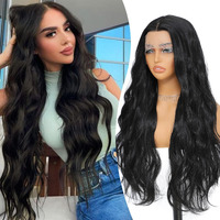 Xc Clouds Black Synthetic Lace Front Wig 28 Inch Long Wavy Natural Wave Wigs 13  4  1 Pre Plucked Glueless Wig Synthetic Hair For Women Loose Body Wave With Natural
