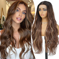 Higlight Blond Lace Front Wig 28 Inch Long Wavy Natural Wave Wigs 13  4  1 Pre Plucked Glueless Wig Synthetic Hair For Women Loose Body Wave With Natural Hairline Heat Resistant Synthetic Wavy Wig