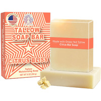Beef Tallow Soap Bar Grass Fed - Organic Body Soaps, Face Tallow Soap Bar For Women - All Natural Soaps For Sensitive Skin, Moisturizing & Nourishing Cleanser For All Skin Types, In Citrus Bliss Scent