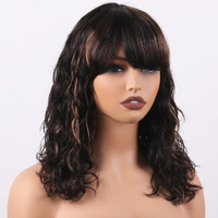 Manemajesty Body Wave Wigs With Bangs Human Hair Wig For Black Women Ombre None Lace Wear And Go Glueless Wig 180% Density Balayaga Highlight Brazilian Virgin Human Hair Wigs(16 Inch Fs1B/30)