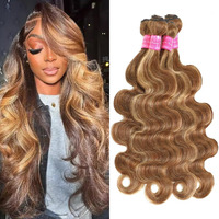 P4/27 Highlight Body Wave Bundles Human Hair (24 26 28 30 Inch)12A 100% Unprocessed Brazilian Virgin Ombre Hair Blonde And Brown Body Wave Human Hair 4 Bundles For Black Women