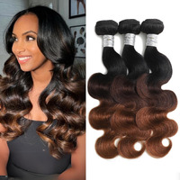 Anmetan 12A Ombre Body Wave Bundles Human Hair 18/20/22 In, 3 Tone Color T1B/2/30 Chestnut Brown Ombre Human Hair 3 Bundles With Dark Root 100% Brazilian Remy Hair Bundle Wavy Keep Soft After Washes