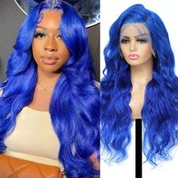 Shciyair 28 Inch Blue Lace Front Wig Human Hair 200 Density 13X4 Body Wave Lace Front Wigs Human Hair Pre Plucked With Baby Hair Blue Hd Lace Frontal Wigs Human Hair Color