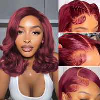 99J Burgundy Lace Front Wigs Human Hair Bob Wig Human Hair 13X4 Body Wave Lace Front Wigs Human Hair Pre Plucked 200% Density Wine Red Wig Human Hair 12 Inches