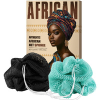 African Net Sponge Authentic - Afro Scrub Exfoliating Net Sponge With Knots - 2 Pieces African Bath Sponges For Body Scrubber Exfoliator - Back Washer For Shower Accessories
