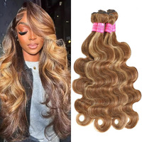 4/27 Human Hair Bundles Ombre Highlight Body Wave 3 Bundles (16 18 20 22 Inch)12A Honey Blonde Wet And Wavy Human Hair Double Weft No Smell No Tangle
