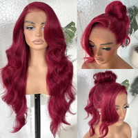 Blackswern 13X6 Hd Glueless Lace Frontal Wigs Pre-Plucked, 200 Density 99J Burgundy Similar Human Hair Synthetic Long Body Wave Lace Front Wig Ready To Wear, 26Inch #Burgundy