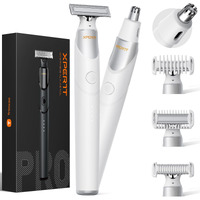 Trimcoo New 2 In 1 Body & Nose Hair Trimmer - Electric Beard Razor For Men, All-In-One Groomer With Magnetic Nose Hair Head, Waterproof Wet/Dry Use, Groin/Ball Shaver, Usb-C Fast Charging,White(Solo)