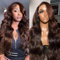 Studyy 28 Inch Chocolate Brown Lace Front Wig Human Hair 13X6 Transparent Brown Body Wave Lace Front Wigs Pre Plucked With Baby Hair Hd Lace Wig Colored Frontal Wigs For Women