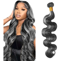 P1Bgrey Bundles Highlight Body Wave Human Hair Bundle Color #1Bgray Ombre Hair Extensions Two Tone Black Mixed With Silver 1 Bundle 34 Inch For Black Women