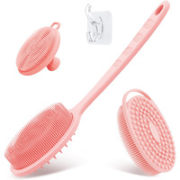 Geenoa Silicone Back & Body & Face Scrubber Set 3Pcs, Gentle Exfoliating Back & Body Scrubber With Dual-Side Brush Head, Hygienic Silicone Loofahs With Soft Bristle And Non-Slip Handle(Pink-3Pc)