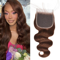 Chocolate Brown Lace Closure 5X5 Lace Front Closure Human Hair Body Wave Color #4 Closure 100% Unprocessed Human Virgin Hair Plucked With Baby Hair 18 Inch