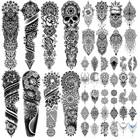 48 Sheets Mandala Datura Flowers Temporary Tattoo For Men Women, 8 Full Arm Tribal Vintage Black Lotus Fake Tattoos, 10 Half Arm Owl Moon Tattoos, 30 Tiny Body Tattoos Stickers Realistic Adult Kid