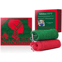 Subsahara Authentic African Net Sponge - 2 Pieces Exfoliating Scrubber For All Skin Types, Bath Sponge For Face & Body, Travel Portable, Durable, Gentle Exfoliation (Red & Green)