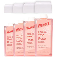 Waxers Roll On Wax Refill For Hair Removal Rose At Home Roller Waxing Cartridges For Sensitive Skin Depilatory Soft Wax For Legs Arms & Body 5.3Oz 150G 4 Pack