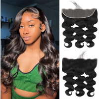 13X4 Lace Frontal Closure Body Wave Ear To Ear Transparent Hd Lace Frontal 14 Inch Brazilian Virgin Human Hair Frontal Pre Plucked With Baby Hair Natural Black