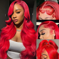 Dorashion 30 Inch Red Lace Front Wigs Human Hair 13X4 Hd Transparent Red Colored Body Wave Human Hair Lace Front Wigs For Women 180 Density Pre Plcked Human Hair Lace Frontal Wig With Baby Hair
