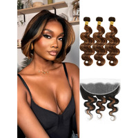Anmetan Ombre F1B/30 Bundles With Frontal Body Wave Human Hair, 3 Bundles And 13X4 Hd Transparent Lace Frontal Ear To Ear 12A Remy Hair Black And Brown Highlight Colored 10 12 14+10 Inch