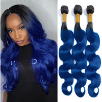 24 26 28 Inch 1B/Blue Human Hair Bundles Ombre Body Wave Bundles Brazilian Virgin Remy Hair Extensions Two Tone Black And Blue Body Wave Bundle