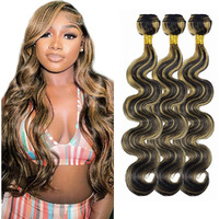 Niciitysi 24 26 28 Inch P1B/27 Human Hair Highlight Body Wave Bundles Ombre Two Tone Black And Honey Blonde Bundles Double Weft Brazilian Hair Extensions