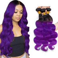 Purple Body Wave Bundles Ombre Human Hair Bundle Tow Tone Black To Purple Bundles 100% Unprocessed Virgin Hair Extensions 26 28 30 Inch For Women