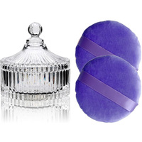 2 Pack Extra Large 5.2"" Purple Powder Puffs And 5.3"" Glass Container - Oversized Soft Body & Face Large Powder Puff Dusting Powder Jar Holder Case(Clear Glass)