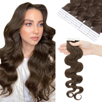 Hairro Tape In Hair Extensions Body Wave Human Hair 100G 40Pcs 18 Inch Cocoa Brown Wavy Hair Seamless Skin Weft Glue In Human Hairpieces With Double Sided Tape