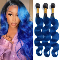Ombre Blue Human Hair Bundles 1B/Blue Body Wave Bundles Human Hair 20 22 24 Inch Brazilian Virgin Remy Hair Extensions