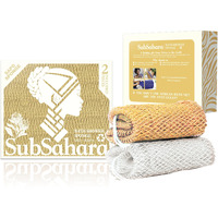 Subsahara Authentic African Net Sponge - 2 Pieces Exfoliating Scrubber For All Skin Types, Bath Sponge For Face & Body, Travel Portable, Durable, Gentle Exfoliation (Golden & Milky White)