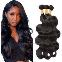 #1B Human Hair Bundles Body Wave Bundles 24 24 24 Inch Unprocessed Brazilian Virgin Hair Weave 3 Bundles 50 Grams Per Bundle Natural Color Bundle Human Hair Extensions